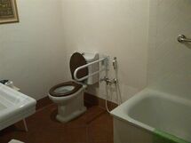 Spazi generosi intorno al WC, una piccola doccia e una solida maniglia rendono il bagno facile da usare per persone con disabilità