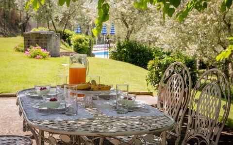 Villa Le Capanne: Verde, Giallo, Tavolo, Mobilia, Backyard, Sedia, Giardino, Albero, Ristorante, Pianta