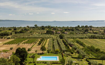 Lago di Bolsena 618: Paesaggio, Lotto, Piscina, Estate, Visione Globale, Piantagione, Ricorrere, Landscaping, Fotografia Aerea, Hacienda
