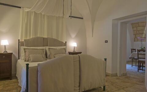 Masseria Pagliamonte: Camera, Proprietà, Mobilia, Camera Da Letto, Interior Design, Letto, Parete, Pavimento, Illuminazione, Costruzione