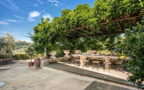 Villa Alfresco: Giardino, Shade, Vaso Di Fiori, Flagstone, Struttura Esterna, Pianta Della Casa
