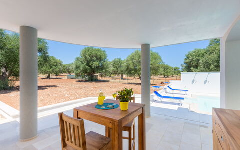 Villa Stella Cadente: Tavolo, Pianta, Mobilia, Cielo, Azzurro, Sedia, Costruzione, Interior Design, Legna, Albero
