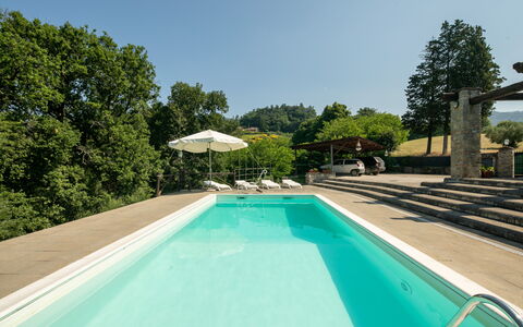 Grezzano Villa: Acqua, Pianta, Cielo, Proprietà, Piscina, Albero, Azzurro, Shade, Corpo D'Acqua, Erba