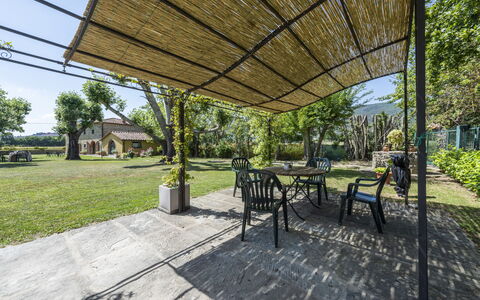 Villa Chio: Pianta, Proprietà, Tavolo, Shade, Albero, Mobili Da Esterno, Erba, Spazio Pubblico, Sedia, Tavolo Esterno