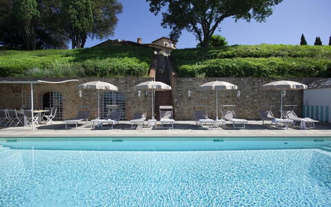 Chianti Fornace 1: Acqua, Cielo, Pianta, Piscina, Albero, Shade, Mobili Da Esterno, Costruzione, Materiale Composito, Erba