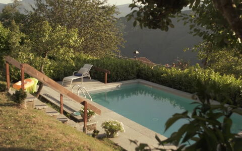Villa In Garfagnana: Acqua, Pianta, Piscina, Corpo D'Acqua, Mobili Da Esterno, Albero, Sedia, Erba, Paesaggio, Tempo Libero