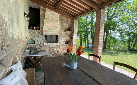 Podere La Sterza: Tavolo, Mobilia, Pianta, Costruzione, Legna, Vaso Di Fiori, Sedia, Interior Design, Albero, Casa