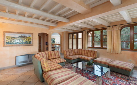 Villa Morellino: Tavolo, Divano, Proprietà, Mobilia, Finestra, Legna, Cornice, Soggiorno, Interior Design, Pianta