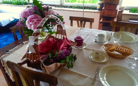 Villa Fulvia: Tavolo, Tavola, Mobilia, Dishware, Fiore, Cibo, Pianta, Piatto, Finestra, Tovaglia
