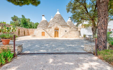 Villa Del Capitolo Con Trullo: Cielo, Pianta, Vaso Di Fiori, Albero, Manto Stradale, Porta, Area Rurale, Paesaggio, Erba, Facciata
