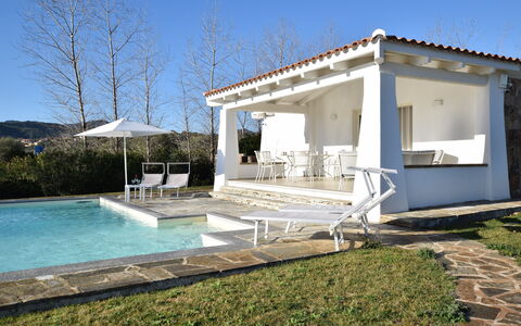 Villa Helios - Budoni, Sardegna: Acqua, Pianta, Cielo, Shade, Piscina, Mobili Da Esterno, Zona Residenziale, Materiale Composito, Albero, Erba
