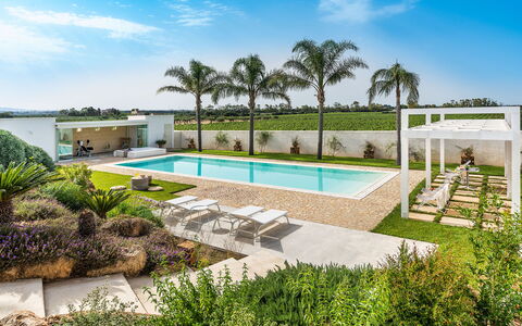 Casa Ocra - Misiliscemi, Sicilia: Pianta, Cielo, Nube, Acqua, Proprietà, Albero, Azzurro, Piscina, Shade, Architettura