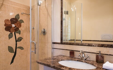 Luxury Villa Con Spa e Panorama a 40 Min Da Roma: Specchio, Marrone, Rubinetto, Lavello, Proprietà, Idraulico Fixture, Lavandino Del Bagno, Bagno, Pianta, Legna