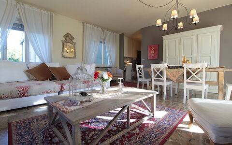 Provenzale Apartment, Garda Lake, Jacuzzi, Fitness: Tavolo, Proprietà, Mobilia, Finestra, Decorazione, Interior Design, Divano, Pavimento, Soggiorno, Pavimentazione