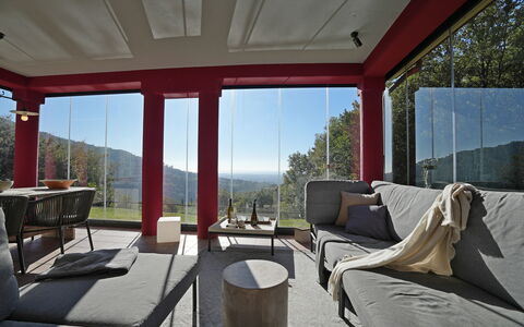 Villa Di Confine: Proprietà, Cielo, Shade, Interior Design, Costruzione, Legna, Comfort, Soggiorno, Albero, Zona Residenziale