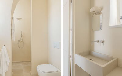 Camera 2 - Matrimoniale con Vista Giardino - Masse: Specchio, Idraulico Fixture, Lavello, Bagno, Viola, Lavandino Del Bagno, Costruzione, Toilet Seat, Interior Design