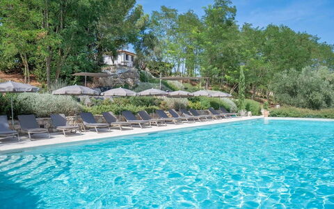 Melaiolo Modern Apartment With Pool, Montaione, To: Acqua, Pianta, Risorse Idriche, Proprietà, Cielo, Natura, Azzurro, Piscina, Albero, Paesaggio Naturale