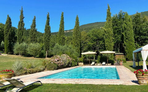 Villa la Felce: Arbusto, Piscina, Giardino, Landscaping, Ricorrere, Mobili Da Esterno, Shade, Eco Hotel, Giardino Botanico
