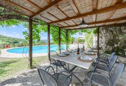 Villa Poggio La Croce: Mobilia, Mobili Da Esterno, Sedia, Piscina, Tavolo Esterno, Ricorrere, Flagstone, Eco Hotel, Shade, Cucina & Sala Da Pranzo Tavolo