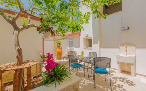 Casa Nonna Netta: Vaso Di Fiori, Pianta Della Casa, Sedia, Mobili Da Esterno, Color Legno, Terrazza, Backyard, Hacienda, Cortile, Disegno Floreale