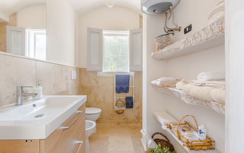 Trullo Della Quercia: Bagno, Idraulico Fixture, Parete, Pavimentazione, Pavimento, Interior Design, Lavandino Del Bagno, Gabinetto, Lavello, Mobiletto Del Bagno