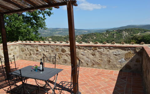 Agriturismo Bellavista, Private Pool, Val D'Orcia: Parete, Mobili Da Esterno, Tavolo Esterno, Shade, Flagstone, Balcone, Sedia, Cresta, Vaso Di Fiori, Recinzione