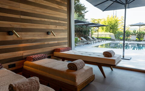 Villa Bocchi: Legna, Mobilia, Piscina, Pavimentazione, Mobili Da Esterno, Pavimento, Interior Design, Materiale Composito, Ricorrere, Color Legno