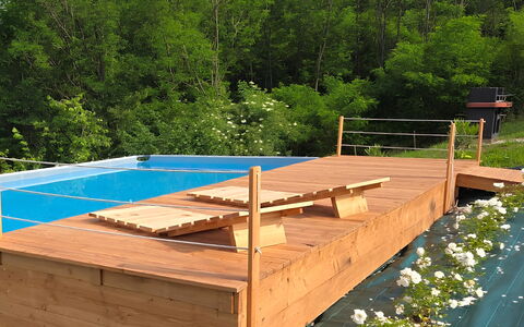 Villa Dolce Bosco with Pool, Valdobbiadene: Legna, Latifoglie, Plank, Color Legno, Deck, Piscina, Pavimento In Legno, Compensato, Legname