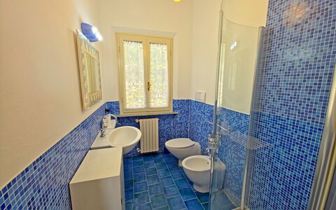 Villa Il Giardino: Blu, Pavimentazione, Pavimento, Interior Design, Piastrella, Materiale Composito, Idraulico Fixture, Bagno, Ceramica
