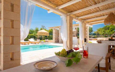 Trulli Valle D'Itria - Martina Franca: Mobili Da Esterno, Piscina, Ricorrere, Sedia, Shade, Estate, Terrazza, Design, Ombrello, Villa