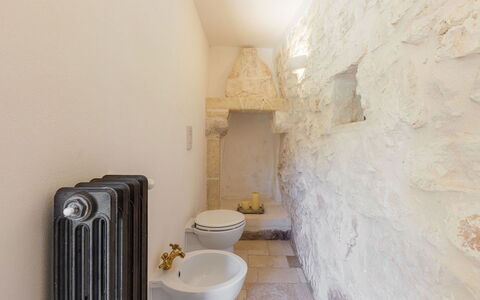 Villa Olivella: Parete, Idraulico Fixture, Bagno, Gabinetto, Idraulico, Toilet Seat, Muro ​​Di Pietra, Piastrella, Ceramica, Rubinetto