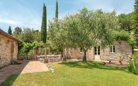 La Sorgente: Arbusto, Giardino, Shade, Backyard, Landscaping, Estate, Cortile, Mobili Da Esterno, Muro ​​Di Pietra, Agriturismo