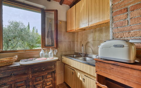 Villa the Horses: Legna, Cucina, Controsoffitto, Idraulico Fixture, Lavello, Color Legno, Camera, Soffitto, Cabinetry, Rubinetto
