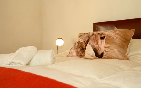 Villa the Horses: Camera Da Letto, Lenzuolo, Biancheria, Tessile, Bedding, Letto, Mobilia, Interior Design, Marrone, Illuminazione