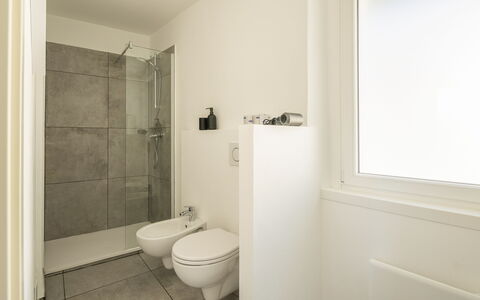 Next Comacina, Lago di Como with Garage: Bagno, Pavimentazione, Parete, Idraulico Fixture, Pavimento, Gabinetto, Toilet Seat, Interior Design, Idraulico, Lavandino Del Bagno