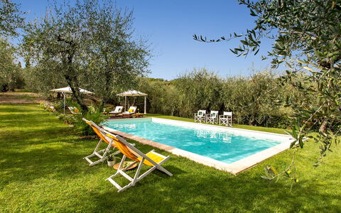 Villa Il Colle di Moriano 8: Piscina, Prato, Estate, Ricorrere, Giardino, Agriturismo, Mobili Da Esterno, Hacienda, Lettino, Cortile