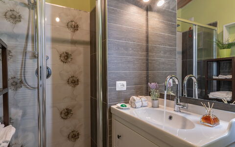 Ai Due Cuori 4: Bagno, Idraulico Fixture, Interior Design, Lavandino Del Bagno, Lavello, Pavimentazione, Rubinetto, Mobiletto Del Bagno, Specchio, Pavimento