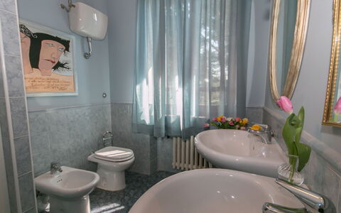 Villa Ombrosa 8: Idraulico Fixture, Bagno, Specchio, Lavello, Lavandino Del Bagno, Rubinetto, Pianta Della Casa, Sedia, Idraulico, Lampada