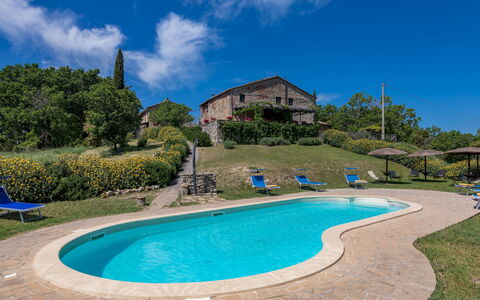 Podere San Ansano 14+2: Blu, Area Rurale, Agriturismo, Villetta, Estate, Piscina, Villa, Landscaping, Hacienda