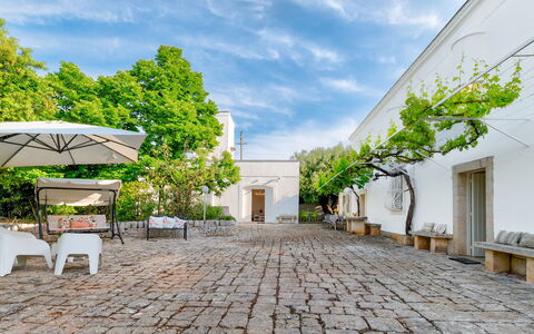 Masseria Profilo 8: Vaso Di Fiori, Shade, Flagstone, Giardino, Mobili Da Esterno, Cortile, Pianta Della Casa, Sedia, Cortile, Driveway
