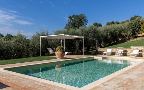 Villa Binetti 7: Piscina, Materiale Composito, Giardino, Giochi D'Acqua, Landscaping, Shade, Estate, Ricorrere, Backyard, Flagstone