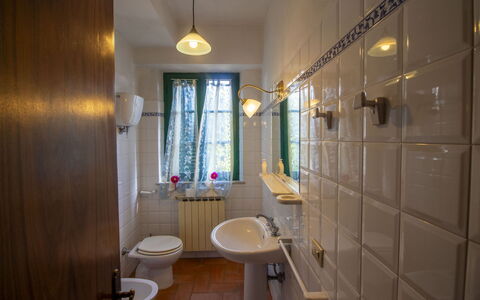 Villa Cantagallo: Parete, Pavimentazione, Lavandino Del Bagno, Interior Design, Pavimento, Idraulico Fixture, Bagno, Idraulico, Rubinetto, Lampada