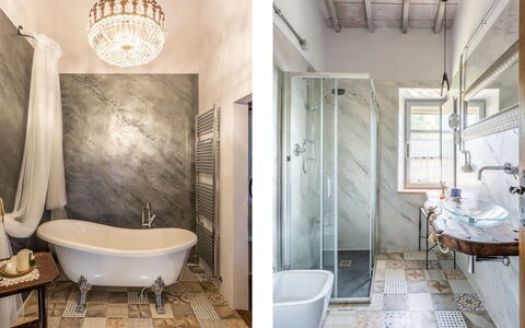Villa Castiglione: Bagno, Parete, Idraulico Fixture, Interior Design, Pavimentazione, Pavimento, Idraulico, Illuminazione, Casa, Rubinetto